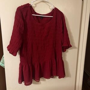 Torrid Red Blouse with Ruffled Hem and 3/4 Sleeves